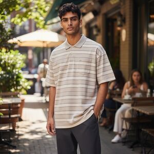 Vintage 70's  80's Par Four Striped Polo Shirt Short Sleeves Men's Large NWOT